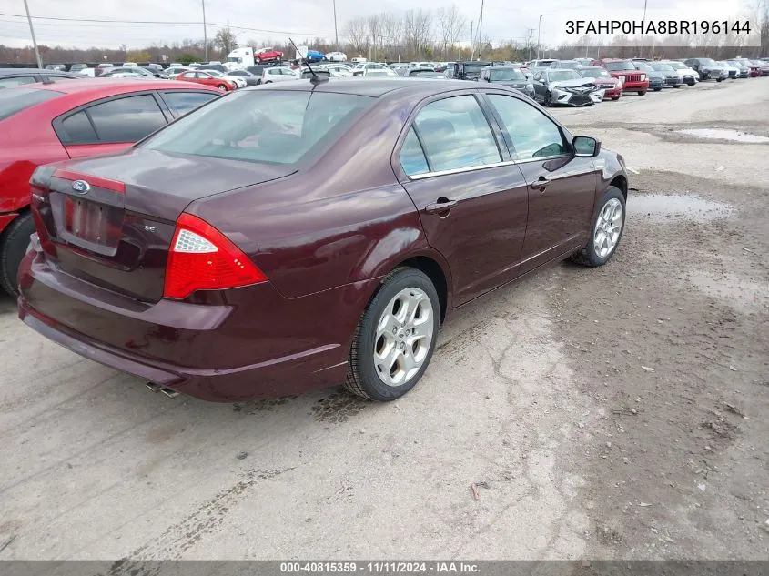 2011 Ford Fusion Se VIN: 3FAHP0HA8BR196144 Lot: 40815359