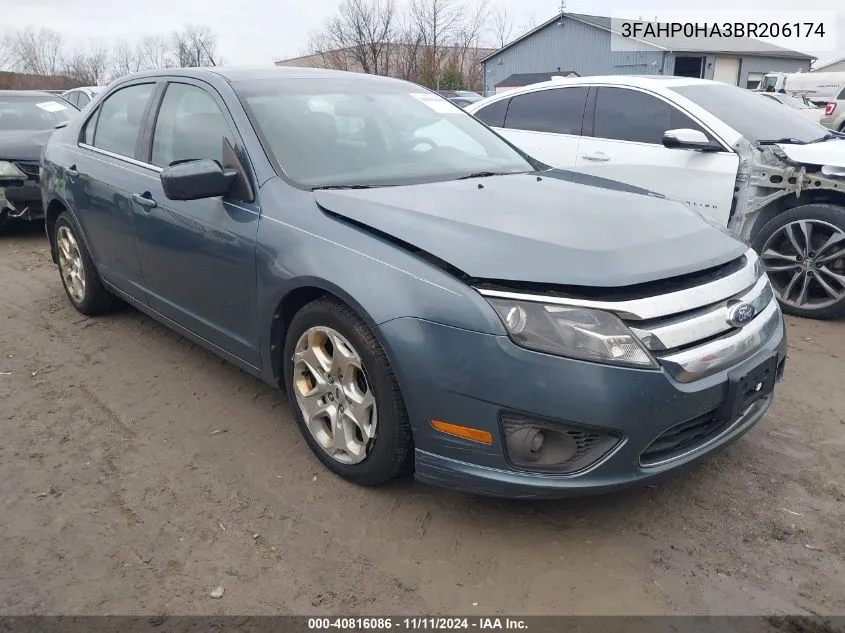 2011 Ford Fusion Se VIN: 3FAHP0HA3BR206174 Lot: 40816086