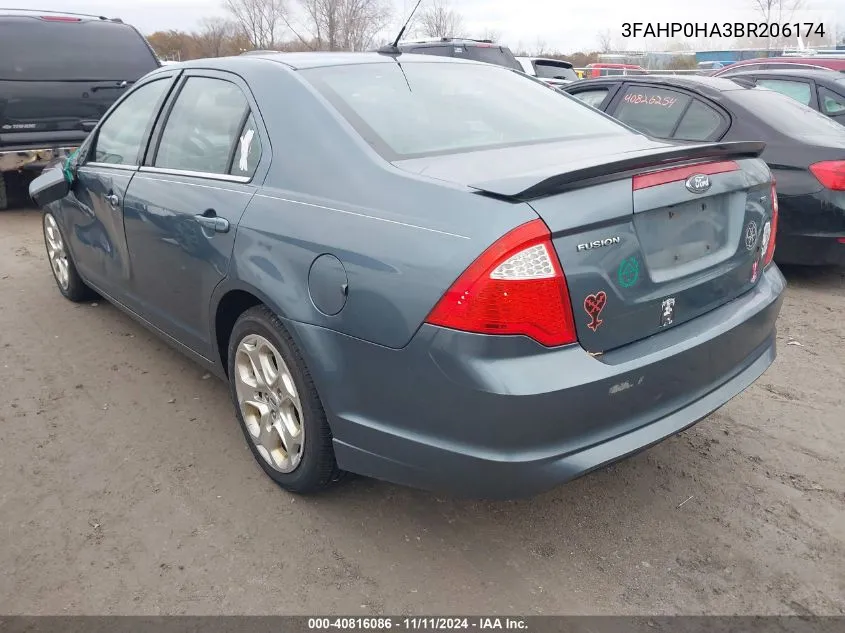 2011 Ford Fusion Se VIN: 3FAHP0HA3BR206174 Lot: 40816086