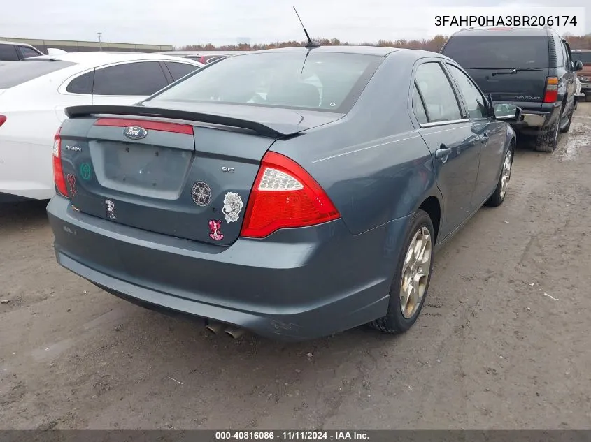 2011 Ford Fusion Se VIN: 3FAHP0HA3BR206174 Lot: 40816086