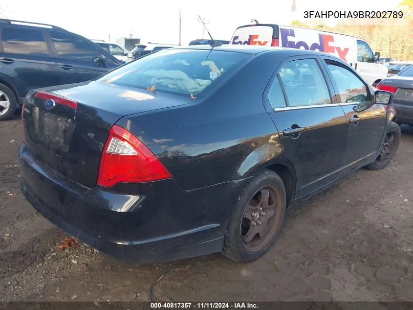 2011 Ford Fusion Se VIN: 3FAHP0HA9BR202789 Lot: 40817357