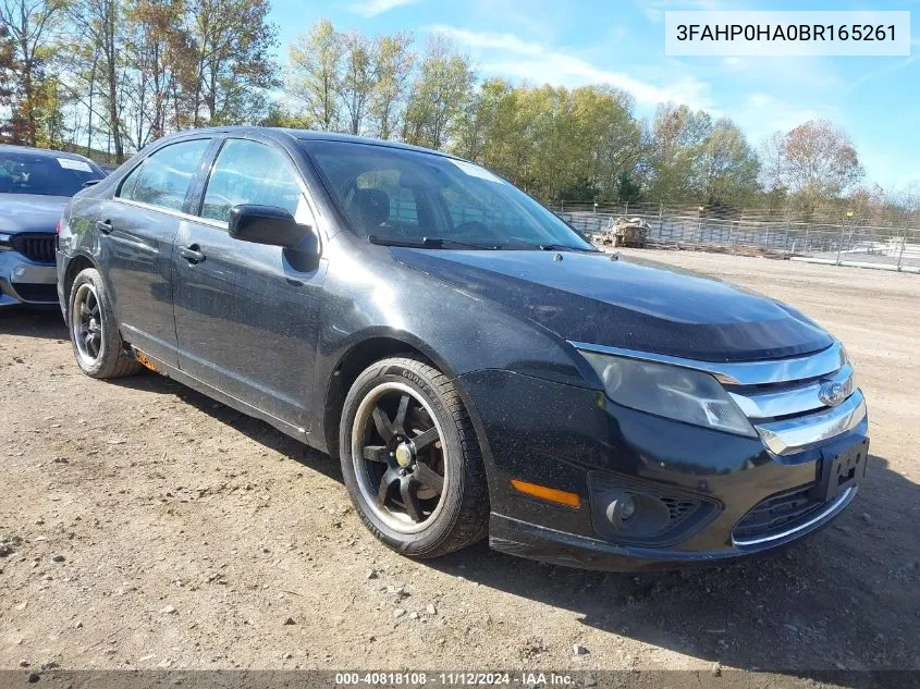 2011 Ford Fusion Se VIN: 3FAHP0HA0BR165261 Lot: 40818108