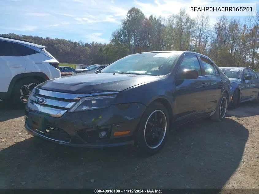 2011 Ford Fusion Se VIN: 3FAHP0HA0BR165261 Lot: 40818108