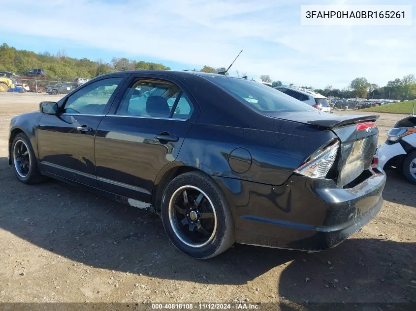 2011 Ford Fusion Se VIN: 3FAHP0HA0BR165261 Lot: 40818108