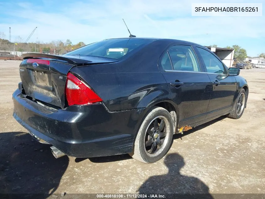 2011 Ford Fusion Se VIN: 3FAHP0HA0BR165261 Lot: 40818108