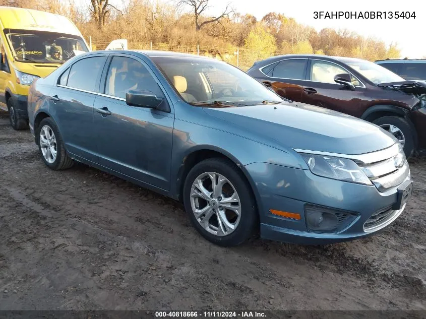 2011 Ford Fusion Se VIN: 3FAHP0HA0BR135404 Lot: 40818666