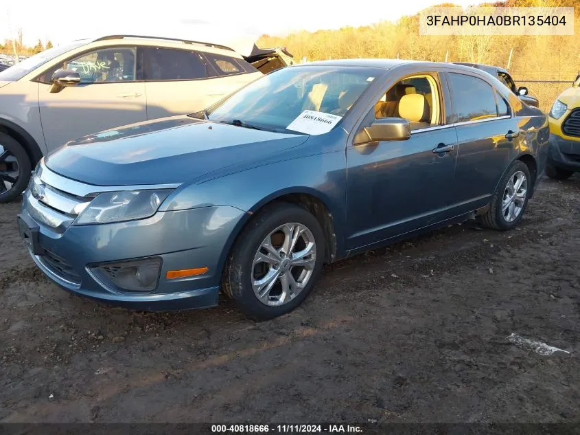 2011 Ford Fusion Se VIN: 3FAHP0HA0BR135404 Lot: 40818666