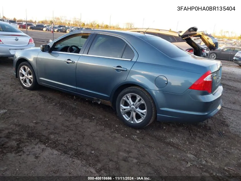 2011 Ford Fusion Se VIN: 3FAHP0HA0BR135404 Lot: 40818666