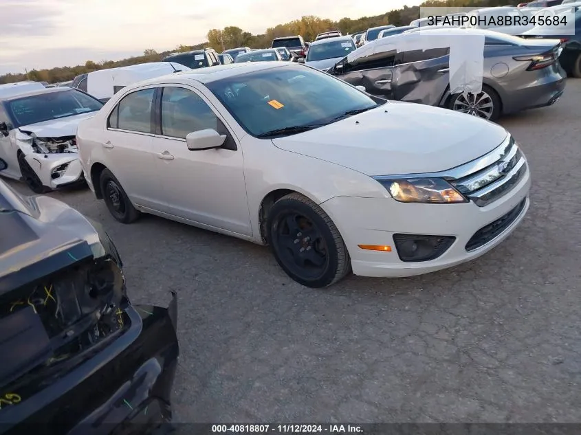 2011 Ford Fusion Se VIN: 3FAHP0HA8BR345684 Lot: 40818807