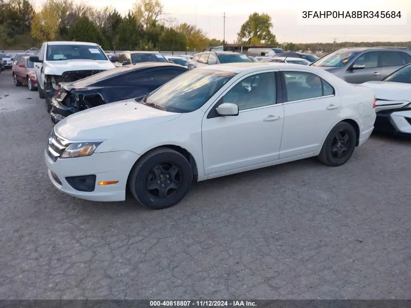 2011 Ford Fusion Se VIN: 3FAHP0HA8BR345684 Lot: 40818807