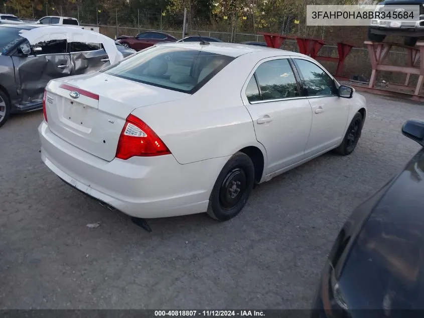 2011 Ford Fusion Se VIN: 3FAHP0HA8BR345684 Lot: 40818807