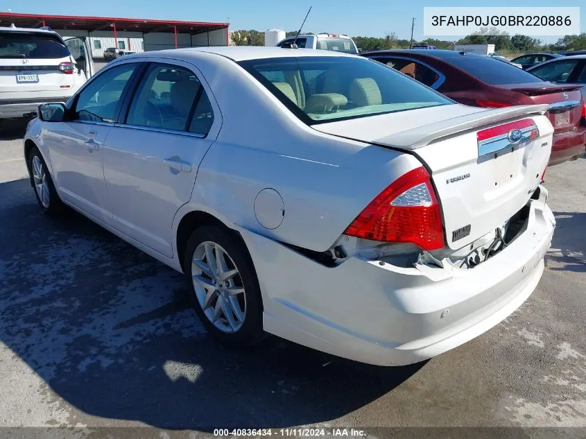 2011 Ford Fusion Sel VIN: 3FAHP0JG0BR220886 Lot: 40836434