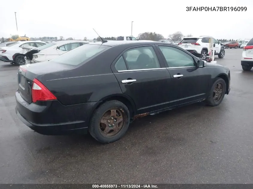 2011 Ford Fusion Se VIN: 3FAHP0HA7BR196099 Lot: 40855973