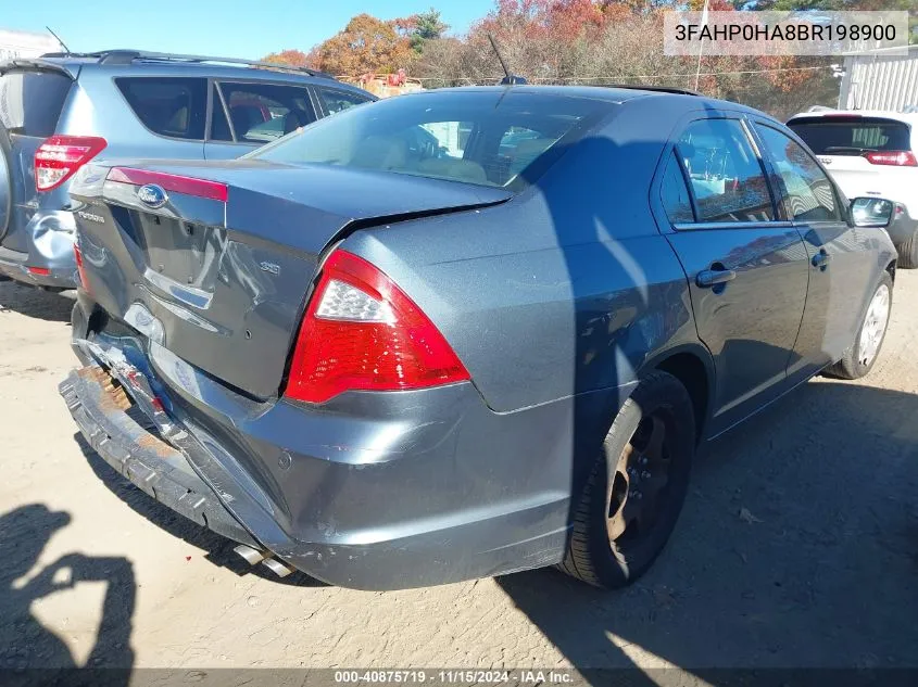 2011 Ford Fusion Se VIN: 3FAHP0HA8BR198900 Lot: 40875719