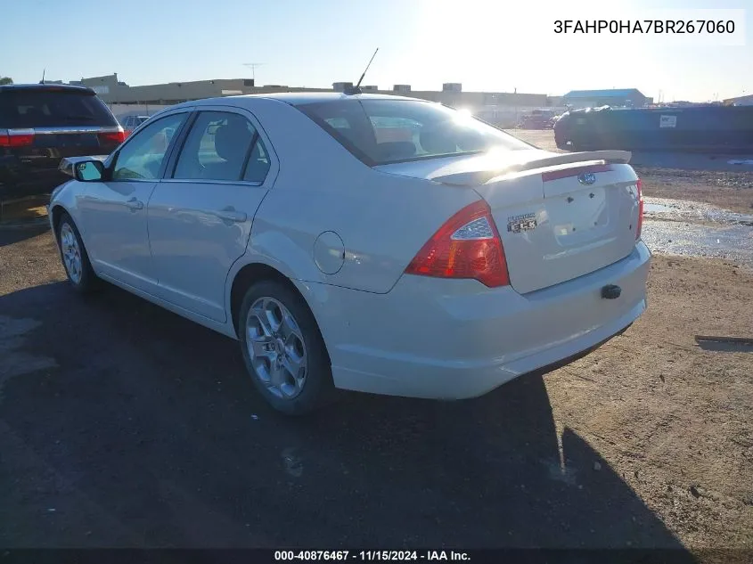 2011 Ford Fusion Se VIN: 3FAHP0HA7BR267060 Lot: 40876467