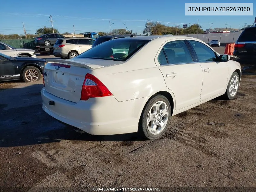 2011 Ford Fusion Se VIN: 3FAHP0HA7BR267060 Lot: 40876467