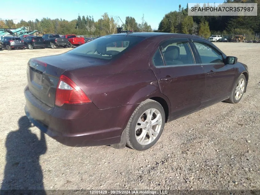 2012 Ford Fusion Se VIN: 3FAHP0HA7CR357987 Lot: 12101429