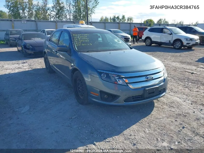 2012 Ford Fusion Se VIN: 3FAHP0HA3CR384765 Lot: 12108568