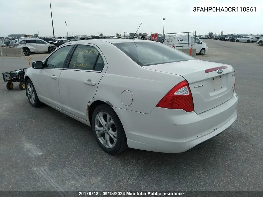 2012 Ford Fusion Se VIN: 3FAHP0HA0CR110861 Lot: 20176718