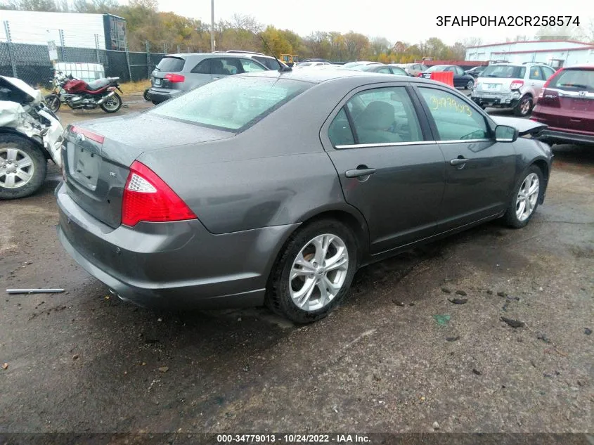 2012 Ford Fusion Se VIN: 3FAHP0HA2CR258574 Lot: 34779013