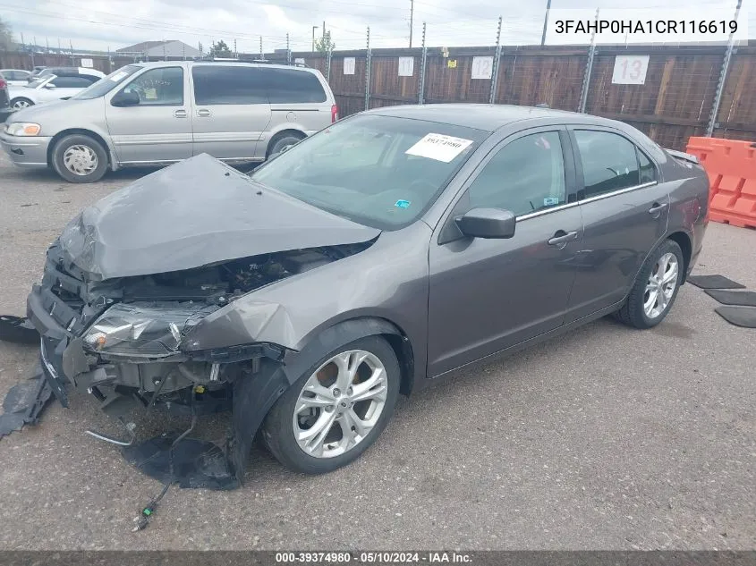 2012 Ford Fusion Se VIN: 3FAHP0HA1CR116619 Lot: 39374980