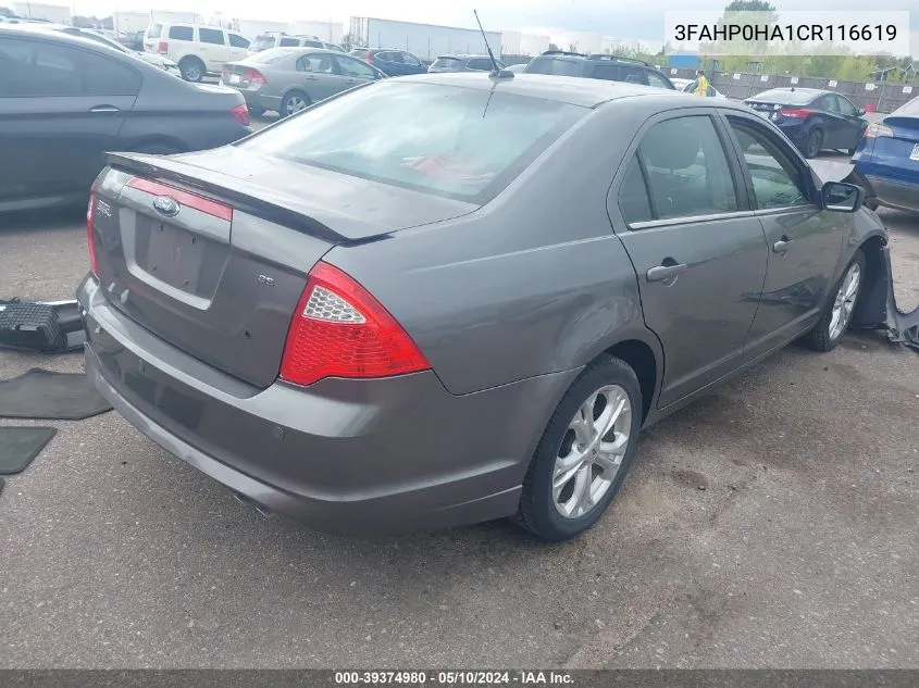 2012 Ford Fusion Se VIN: 3FAHP0HA1CR116619 Lot: 39374980