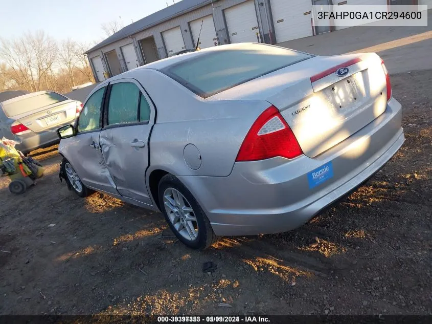 2012 Ford Fusion S VIN: 3FAHP0GA1CR294600 Lot: 39397353