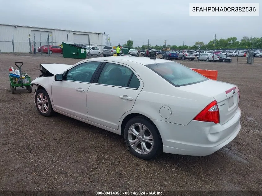 2012 Ford Fusion Se VIN: 3FAHP0HA0CR382536 Lot: 39414353