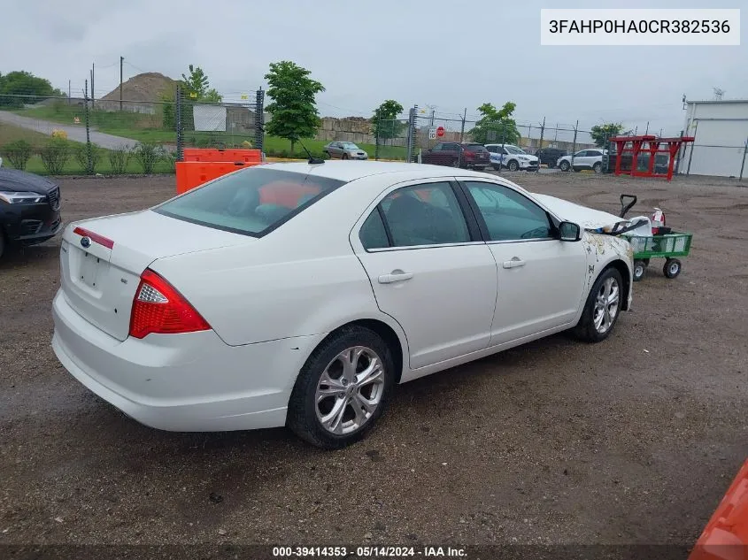 2012 Ford Fusion Se VIN: 3FAHP0HA0CR382536 Lot: 39414353