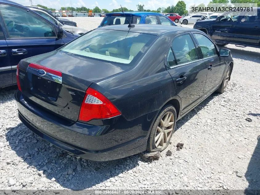 2012 Ford Fusion Sel VIN: 3FAHP0JA3CR249781 Lot: 39466407