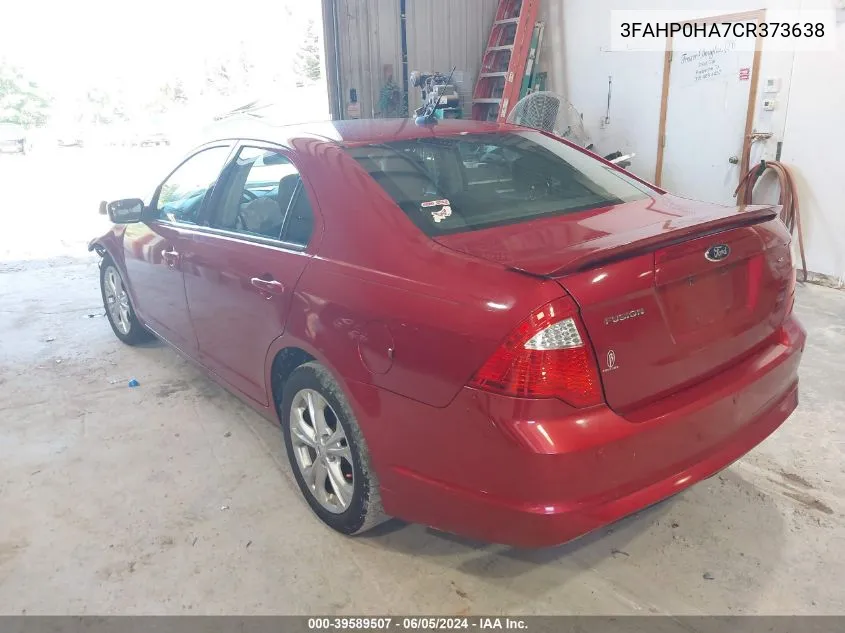 2012 Ford Fusion Se VIN: 3FAHP0HA7CR373638 Lot: 39589507