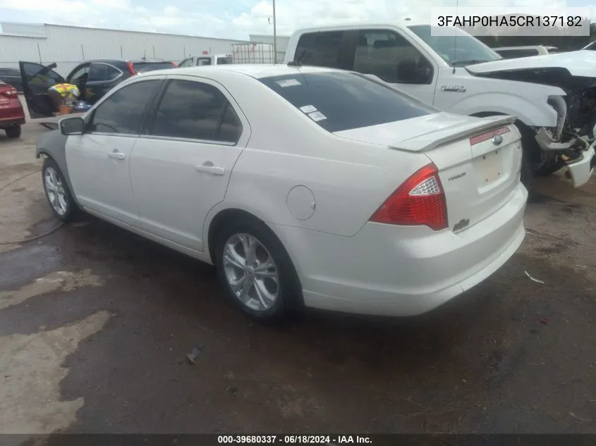 2012 Ford Fusion Se VIN: 3FAHP0HA5CR137182 Lot: 39680337