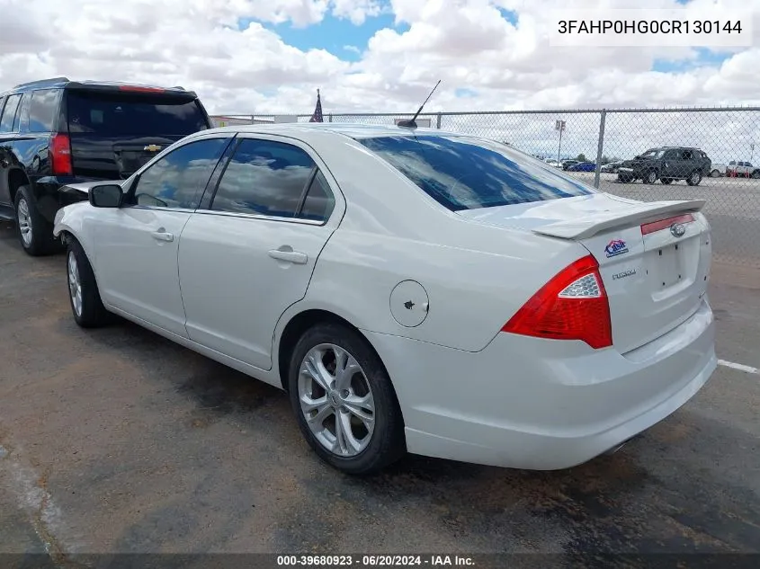 2012 Ford Fusion Se VIN: 3FAHP0HG0CR130144 Lot: 39680923