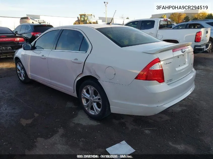 2012 Ford Fusion Se VIN: 3FAHP0HA9CR294519 Lot: 39683404