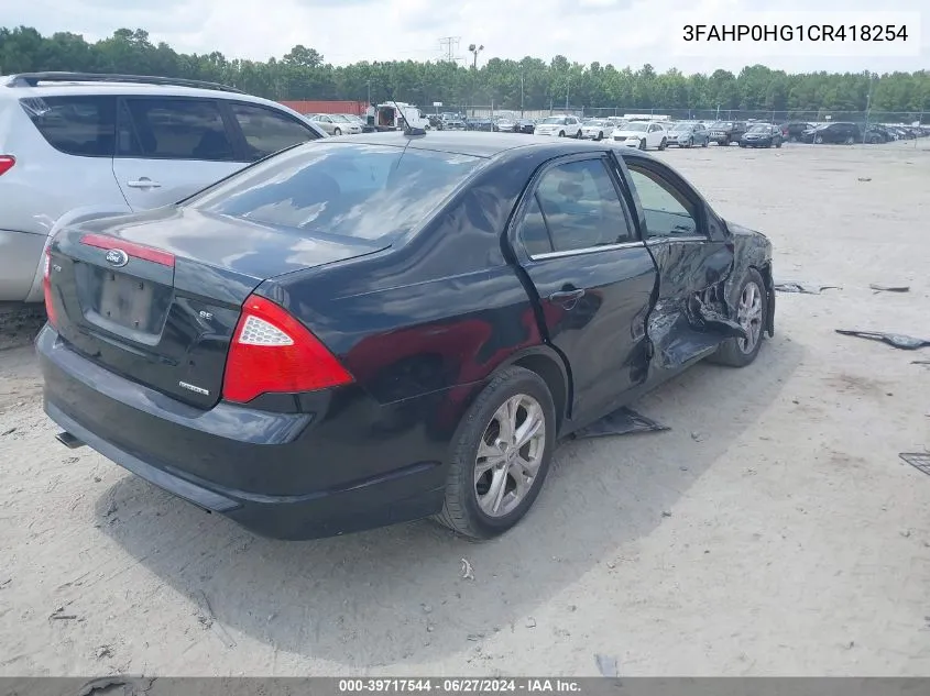 2012 Ford Fusion Se VIN: 3FAHP0HG1CR418254 Lot: 39717544