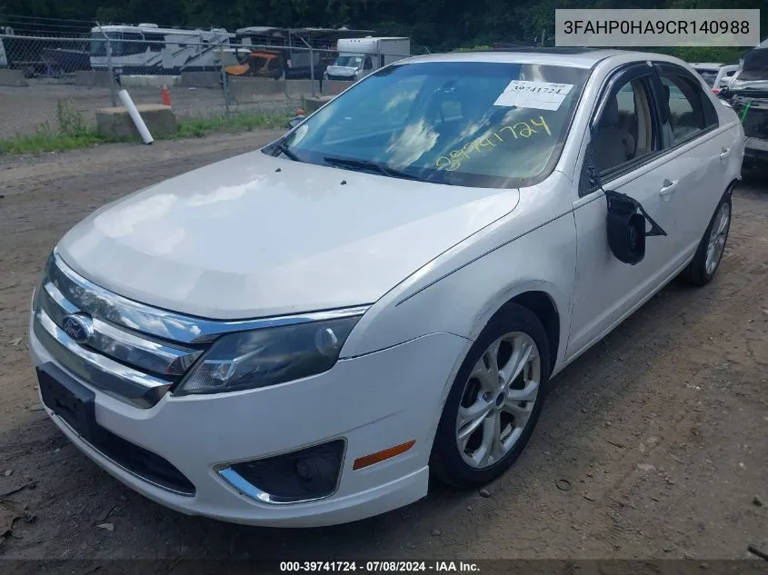 2012 Ford Fusion Se VIN: 3FAHP0HA9CR140988 Lot: 39741724