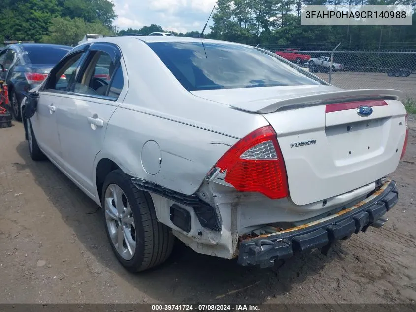 2012 Ford Fusion Se VIN: 3FAHP0HA9CR140988 Lot: 39741724