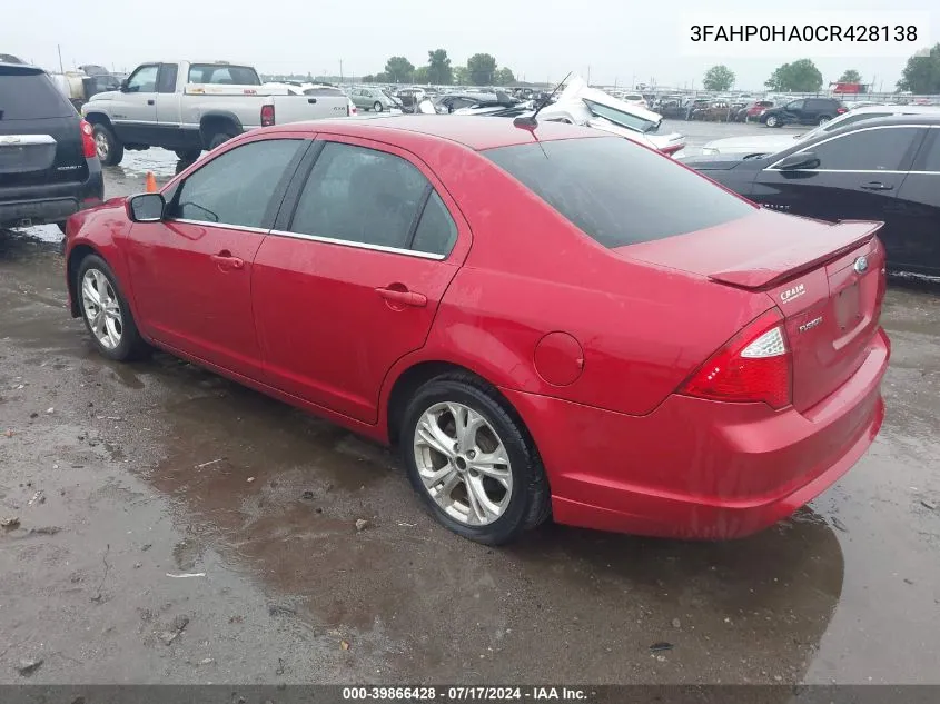 2012 Ford Fusion Se VIN: 3FAHP0HA0CR428138 Lot: 39866428