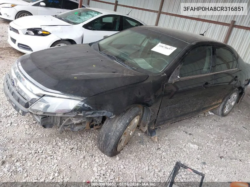 3FAHP0HA8CR316851 2012 Ford Fusion Se