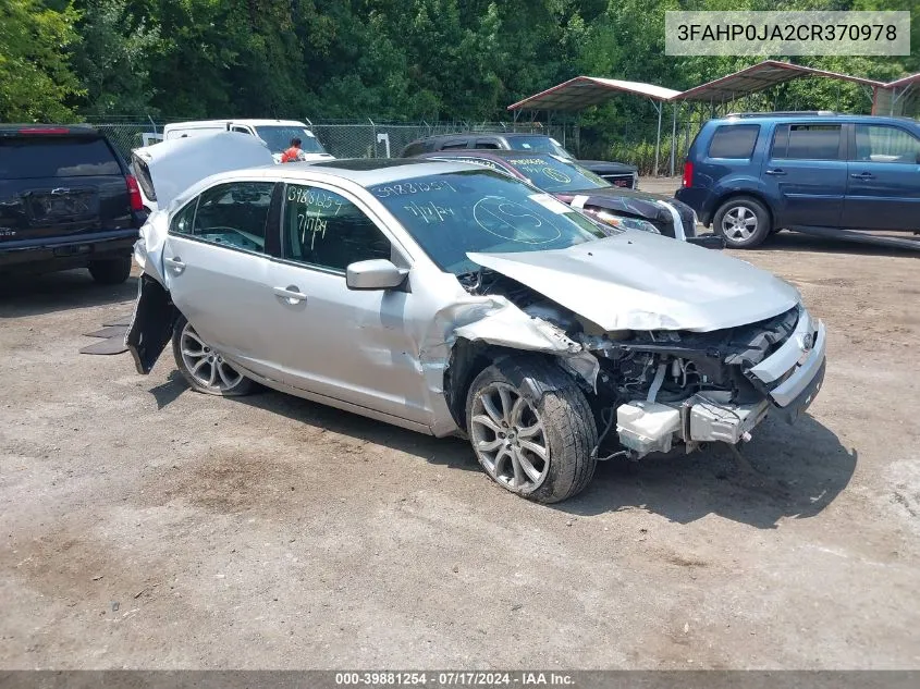 2012 Ford Fusion Sel VIN: 3FAHP0JA2CR370978 Lot: 39881254