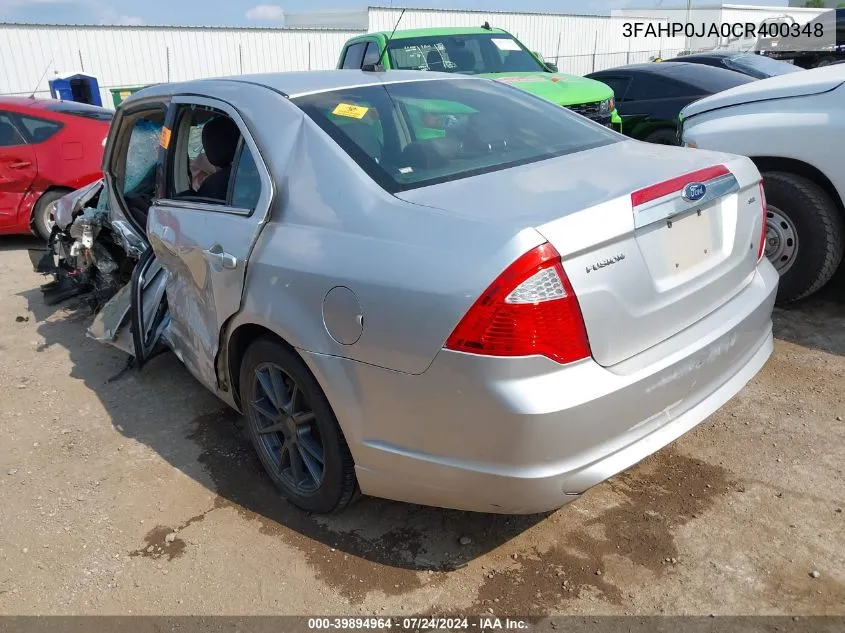 2012 Ford Fusion Sel VIN: 3FAHP0JA0CR400348 Lot: 39894964