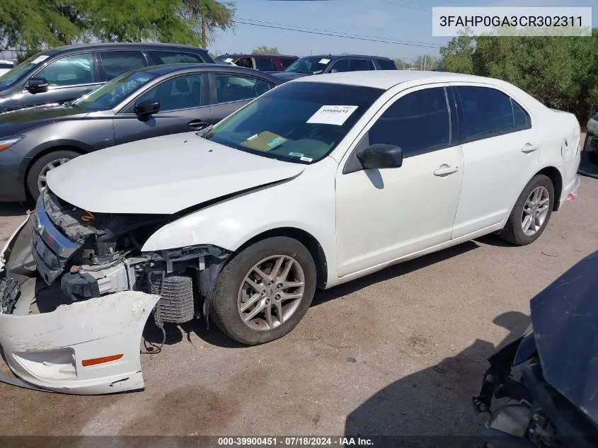 2012 Ford Fusion S VIN: 3FAHP0GA3CR302311 Lot: 39900451