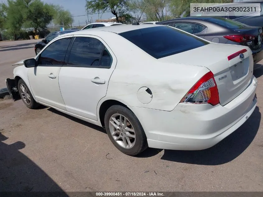 2012 Ford Fusion S VIN: 3FAHP0GA3CR302311 Lot: 39900451