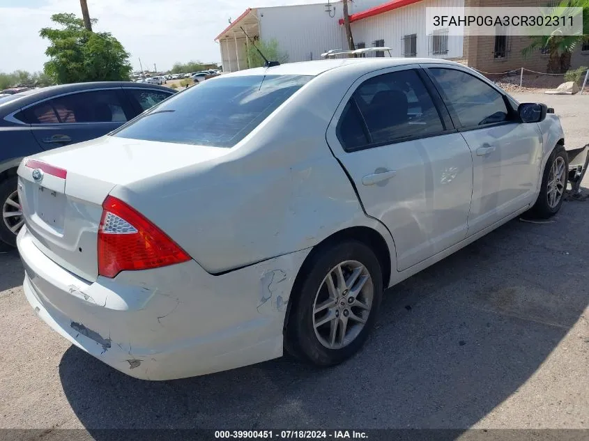 2012 Ford Fusion S VIN: 3FAHP0GA3CR302311 Lot: 39900451