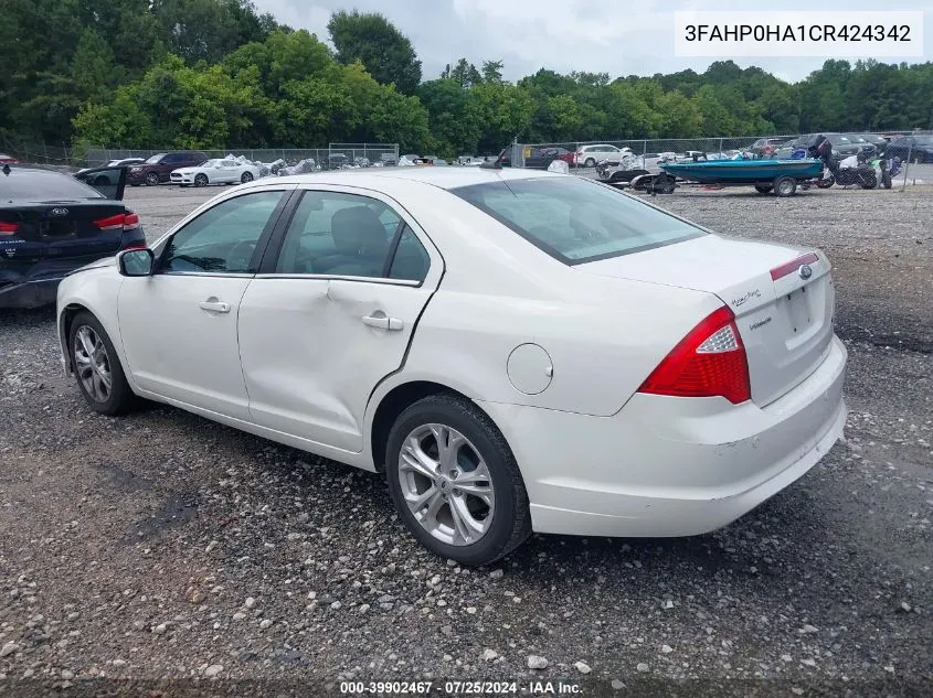 2012 Ford Fusion Se VIN: 3FAHP0HA1CR424342 Lot: 39902467