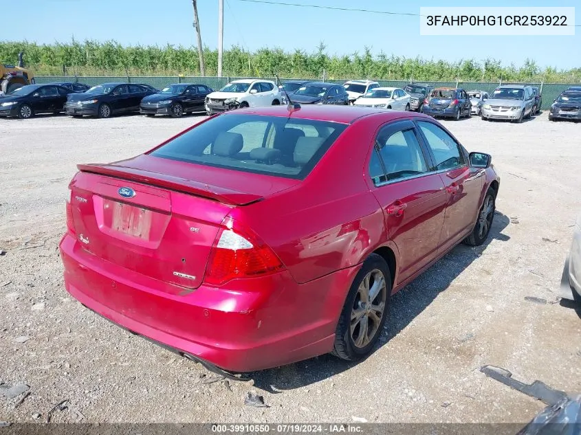 2012 Ford Fusion Se VIN: 3FAHP0HG1CR253922 Lot: 39910550