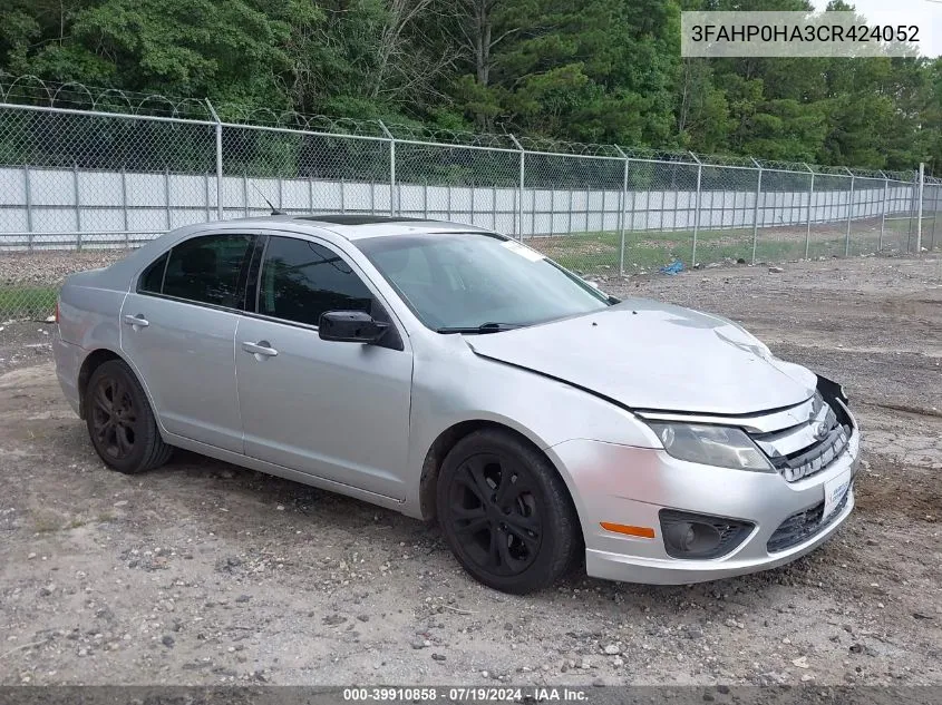 2012 Ford Fusion Se VIN: 3FAHP0HA3CR424052 Lot: 39910858