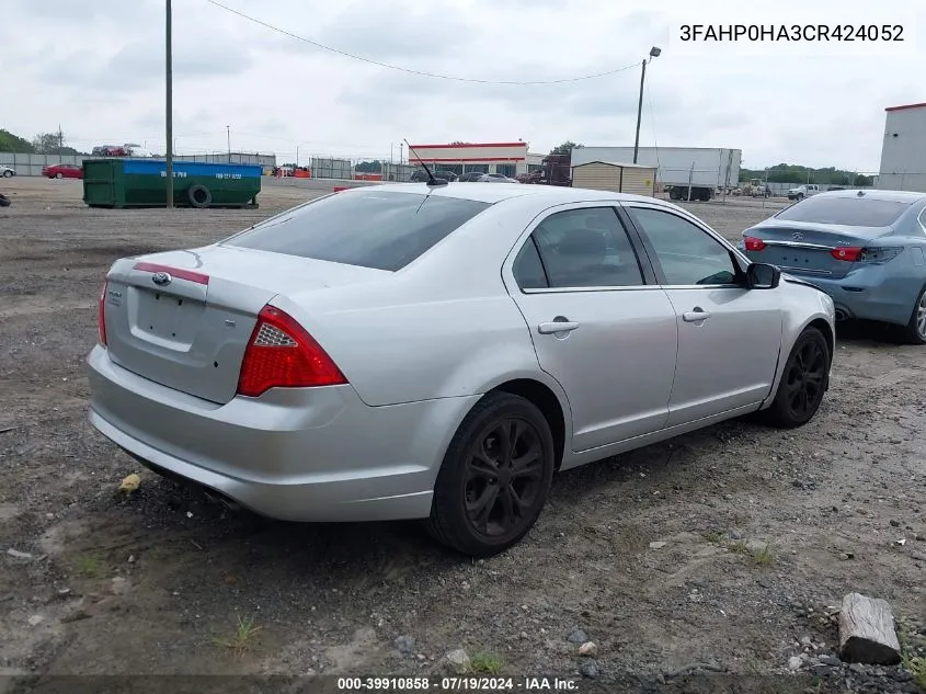 2012 Ford Fusion Se VIN: 3FAHP0HA3CR424052 Lot: 39910858