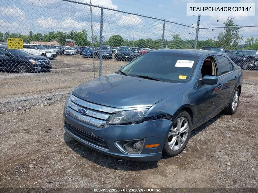 2012 Ford Fusion Se VIN: 3FAHP0HA4CR432144 Lot: 39922025