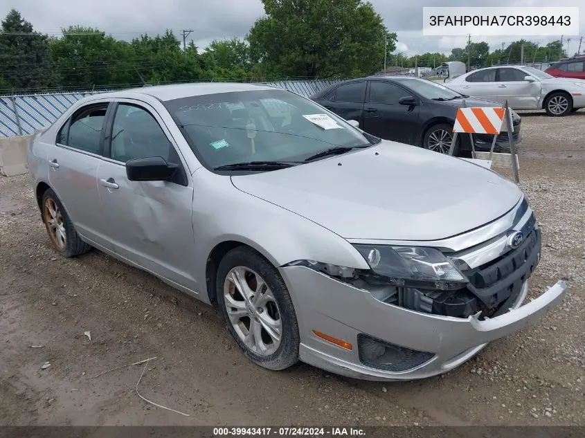 2012 Ford Fusion Se VIN: 3FAHP0HA7CR398443 Lot: 39943417